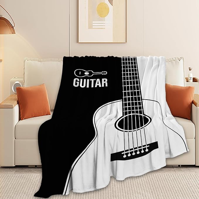 Guitar Blanket Super Soft Warm Fluffy Fleece Flannel Music Instrument Throw Blanket Cozy Fuzzy Plush Stuff Bedding Blankets Gifts for Women Kids Boys Girls Adults 80"X60"
