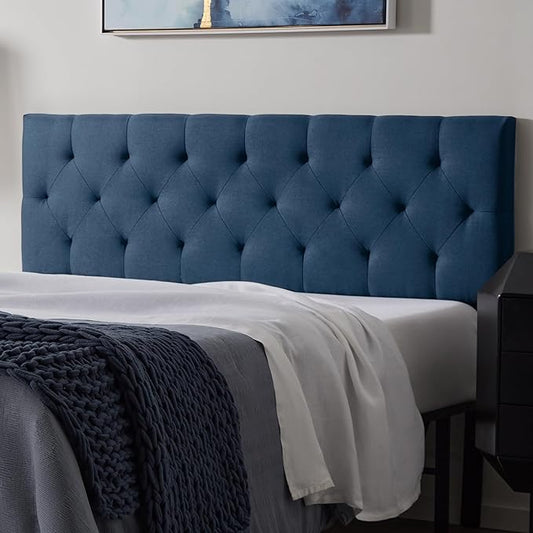 Lucid Mid-Rise Upholstered Headboard - Diamond Tufted - Padded Polyester - Adjustable Height from 34” to 46” - Easy Assembly - Bed Frame or Wall Mount - Sturdy - Cobalt - Queen Size