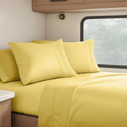 Clara Clark RV Queen Sheets, 6 Piece RV Sheets Set - Hotel Luxury Sheets for RV Bunks, Super Soft Bedding Set, Short Queen,Mellow Yellow