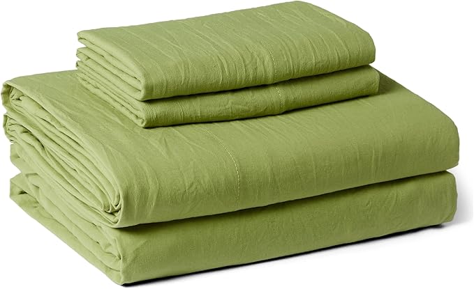 Amazon Basics Queen Bed Sheet, 4-Piece Bedding Set, Double Brushed Microfiber, Ultra Soft, Easy Care, Green