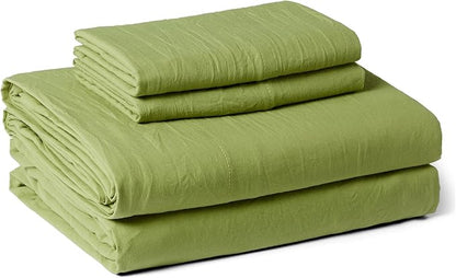 Amazon Basics Queen Bed Sheet, 4-Piece Bedding Set, Double Brushed Microfiber, Ultra Soft, Easy Care, Green