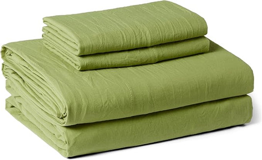 Amazon Basics Queen Bed Sheet, 4-Piece Bedding Set, Double Brushed Microfiber, Ultra Soft, Easy Care, Green