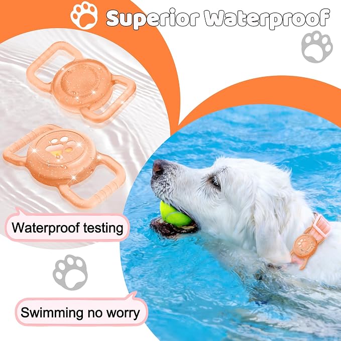 SANKALA Luminous Waterproof Airtag Dog Collar Holder, Orange Glitter | 1 Pack, Silicone Full Body Covered, Anti-Lost Protective, Fits All Width Collars, for Apple Airtag 1st and 2nd Gen