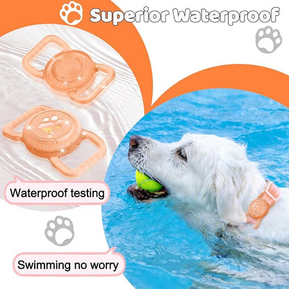 SANKALA Luminous Waterproof Airtag Dog Collar Holder, Orange Glitter | 1 Pack, Silicone Full Body Covered, Anti-Lost Protective, Fits All Width Collars, for Apple Airtag 1st and 2nd Gen