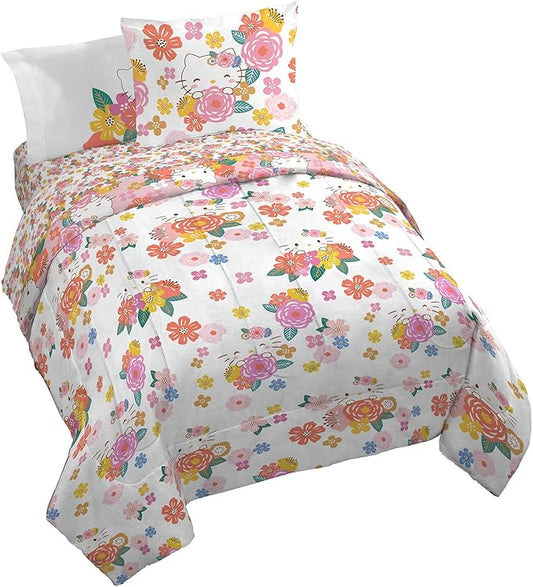 Jay Franco Hello Kitty King Size Comforter Set - 7 Piece Bedding Includes Sheet Set & Pillow Covers - Super Soft Floral Bedding