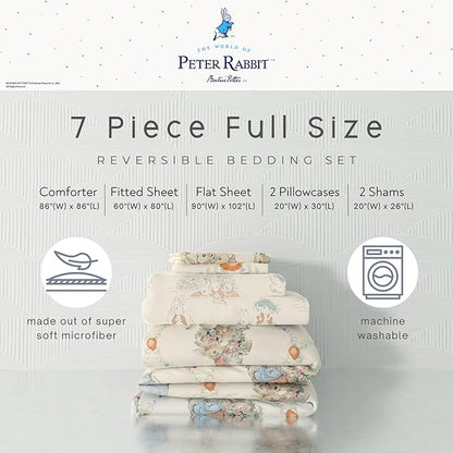 Peter Rabbit Book Bedding Set, Full Size 7-Piece Super Soft Fluffy Reversible Comforter & Sheet Set with Sham, Storybook Friends Easter & Spring, (100% Officially Licensed Product) by Franco Heritage