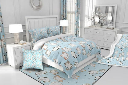 Erosebridal Cat Duvet Insert King, Kawaii Garfield Cat Bedding Set for Kids Boys Girls, Paw Print Love Heart Comforter Set, Cartoon Animals Soft Quilt 3 Pieces, Blue