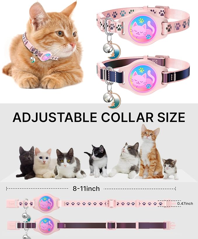 Airtag Cat Collar Breakaway, 2 Pack Cat Collar with Apple Airtag Holder | Reflective Waterproof Cat Collar with Bell, Easy Tracker with Airtag Collar, Adjustable 8-12In Lightweight & Comfortable