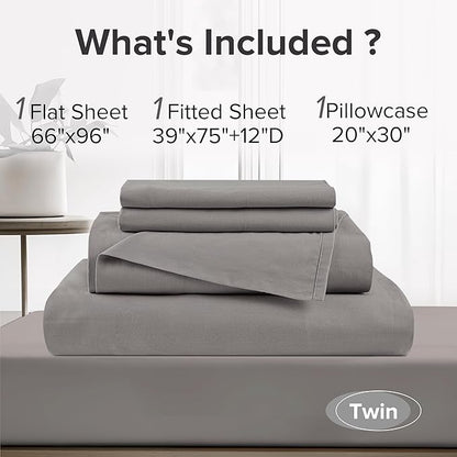 Comfort Spaces 100% Cotton Sheets Twin, Breathable, Soft Cotton Sheets, Naturally Cool Cotton Bed Sheets with 12" Elastic Pocket Fits up to 14" Mattress, All Season Sheet Set, Dark Gray 3 Piece