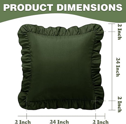 KKJIAF Ruffle Pillow Cases 24x24 Inches, Olive Green Square Ruffled Pillow Covers Set of 2, Microfiber Wrinkle Resistant Pillow Shams with Envelope Closure for Sofa Bed Living Room