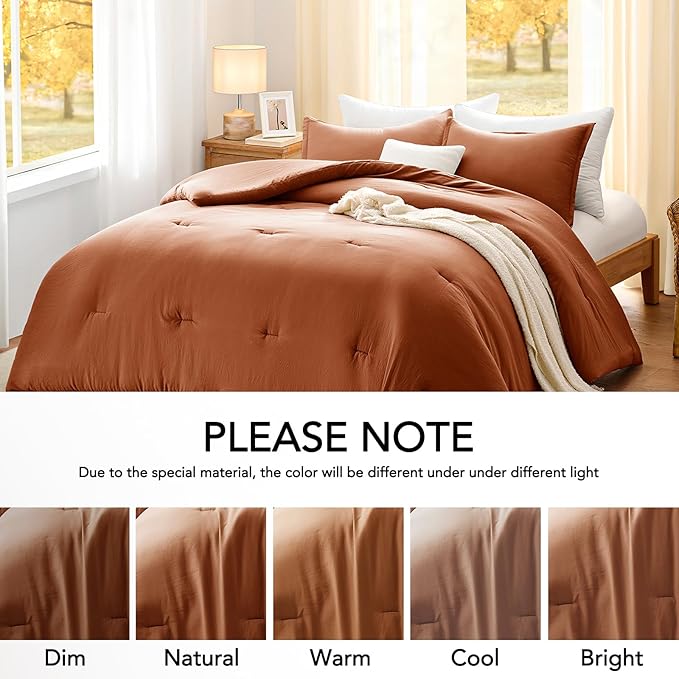 Queen Comforter Sets Terracotta,3PCS Soft Lightweight Breathable Bedding Comforter Sets for All Season, Queen Size(90''×90'' Comforter & 2 Pillowcases)
