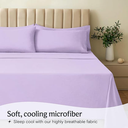 LuxClub 3 PC Sheet Sheets Deep Pockets 18" Eco Friendly Wrinkle Free-Kids-Fitted Sheets Machine Washable Hotel Bedding Silky Soft - Lavender Twin