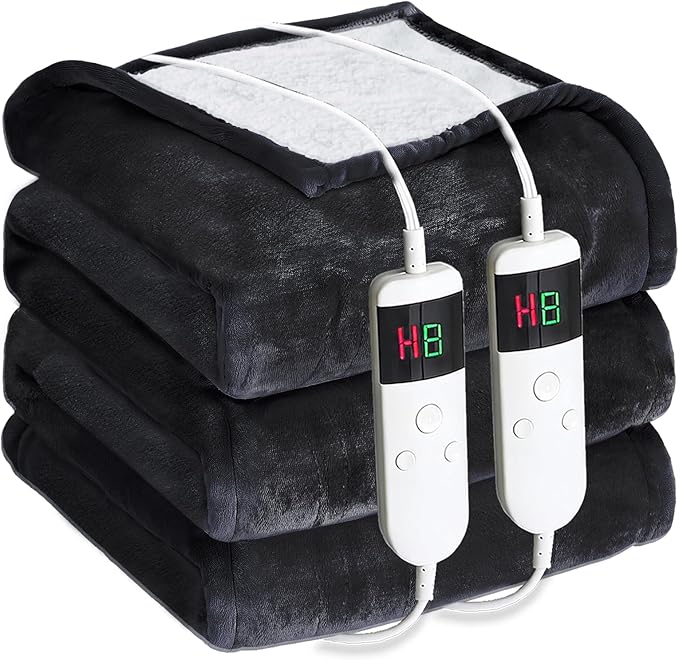Electric Heated Blanket Queen Size 84''x90'' - Dual-Control Heating Blanket, Soft & Warm Flannel 10-Level Temperature Control, 8 Hours Auto Off, Rapid Heating & Overheat Protection