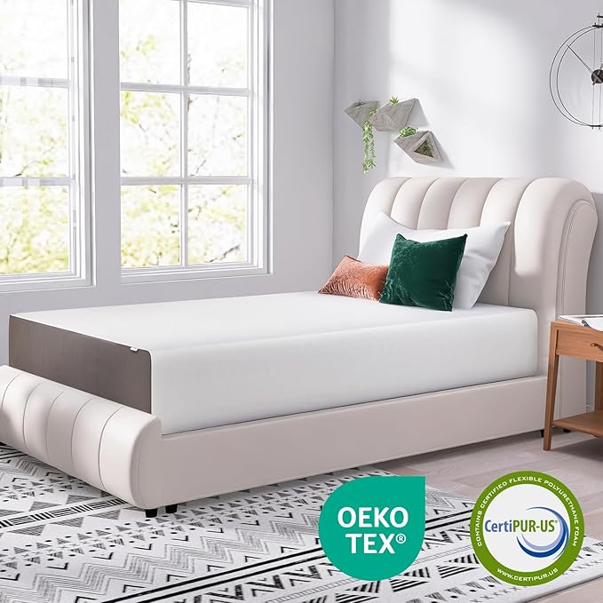 Amazon Basics Medium Firm Memory Foam Mattress, Breathable, 12 Inch, Twin, White/Grey