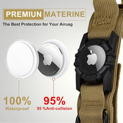 Tactical AirTag Dog Collar Leash Set - Heavy Duty, Adjustable GPS Collar | Compatible with Apple AirTag, with Holder & Control Handle for Medium/Large Dogs [ Brown, L ]