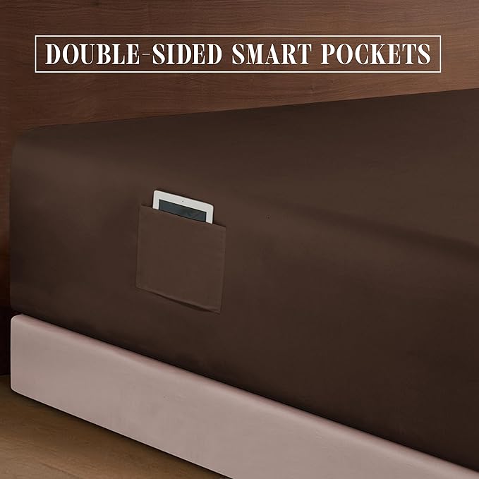 Elegant Comfort Luxurious 1500 Premium Hotel Quality Microfiber 4-Piece Sheet Set, 18-24 Inches Deep - Extra Deep Pocket Sheets - Ultra Soft 4PC Deep Pocket Sheets, King, Chocolate Brown