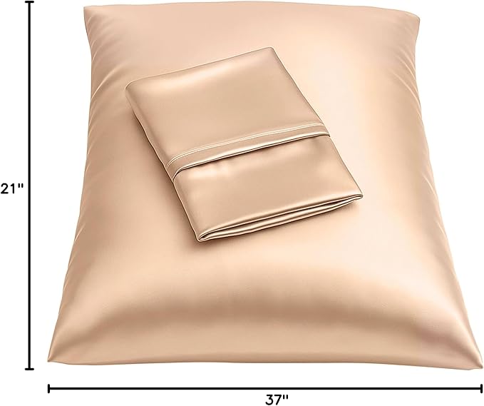 BLISSFORD Satin Pillowcase with Zipper, for Hair and Skin Care, Feels Soft and Cool Like a Silk Pillowcase, Satin Pillow Cases 2 Pack, Slik Pillow Cover, Champagne, King, Set of 2
