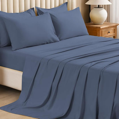 Litanika King Size Comforter Set Bluish Grey - 7 Pieces Bed in a Bag King Bedding Comforter Sets, Solid Lightweight Bed Set with Comforter, Sheets, Pillowcases & Shams