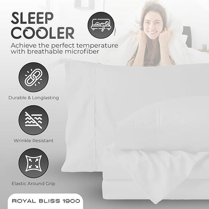 Split Top Queen Sheets for Adjustable Bed, 4Pcs 36'' 1 Flat, 1 Fitted Sheet & 2 Pillowcase – 16 Inch Deep Pocket, Egyptian Quality Wrinkle-Free Top Split Queen Sheets Set (White)