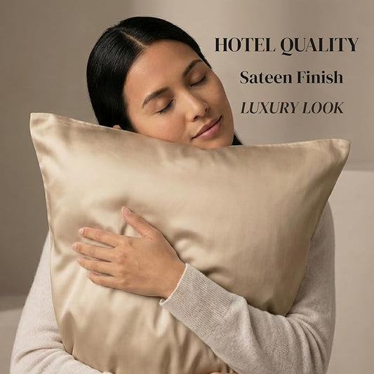 Beckham Hotel Collection Pillowcases King Size Set of 2, Cool Touch Cotton Sateen Fabric, 500TC, Silky Smooth & Soft, Open End, Sand