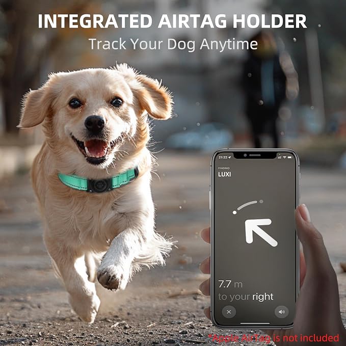 Upgrade Dog Collar with AirTag Holder, IP68 Waterproof, Aqua, L | Built-in Water Resistant AirTag holder, 1000D Nylon, Reflective Stitching for Night Visibility, Soft padding for Comfort