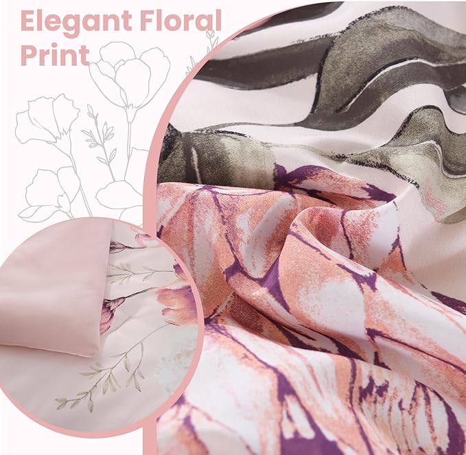 King Size Comforter Set - 7 Pieces Floral Comforter and Sheet Set, Pink King Size Bed in a Bag, Soft Microfiber Flower Complete Bedding Set for All Seasons（Pink,104"x90"）