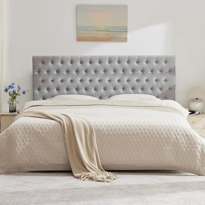 Upholstered Queen Headboard Only, Premium Linen Button Tufted Headboards, Adjustable Solid Wood Head Board, Padded Headboard with Solid Wood Legs in Bedroom (Grey)