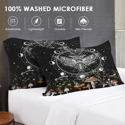 Twin Size Comforter Set with Pillowcase, Moth Dead Moon 2 Pcs Bedding for Kids and Adults, Vintage Mushroom Wildflower Soft Comforter Set for Bedroom Bed Decor