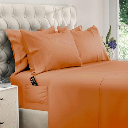 DREAMCARE Queen Sheet Set – 6 pcs Cooling Bed Sheets – up to 15” Deep Sheets Queen Size Bed Set – 2500 Supreme Collection – Extra Soft 100% Brushed Microfiber Hotel Luxury with Side Pocket, Terracota