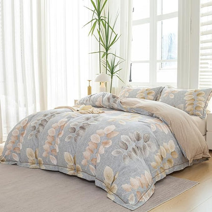 OAITE Duvet Cover Set Queen Size Floral Pattern 500 Thread Count Ultra Soft 100% Cotton Duvet Cover Sets 3-PC, Breathable Duvet Cover with Zipper Closure & Corner Ties