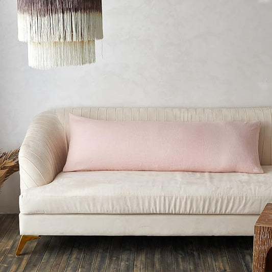 Simple&Opulence Body Pillow Cover 20" x 54",100% Pure Linen, Ultra Soft and Breathable, Body Pillowcase with Envelope Closure for Adults (Dusty Pink)
