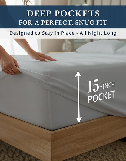 100% Egyptian Cotton Sheets King Size - 1000 Thread Count Naturally Cooling & Breathable Sateen King Size Sheets Set, Ultra-Soft & Durable Hotel Luxury Sheets with 15" Snug Fit Deep Pockets - Silver