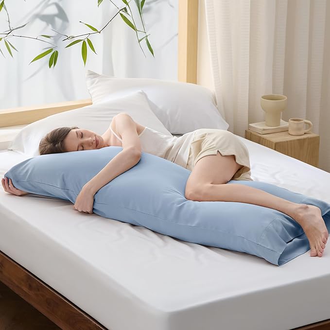 Bedsure Body Pillow Cover, Cooling Body Pillow Pillowcase for Hot Sleepers, Rayon Derived from Bamboo, PureWoven Silky Soft Long Pillow Case Cover with Envelope Closure, Light Blue, 20x54 Inches
