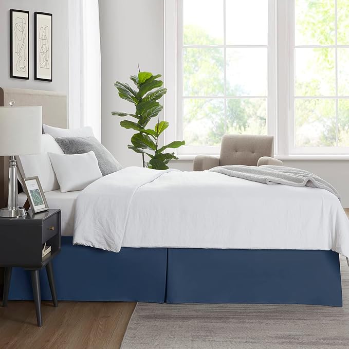 Nestl Navy Blue Full Bed Skirt - Full Size Bed Skirt 14 Inch Drop - Brushed Microfiber Bed Skirts - Hotel Quality Pleated Bed Skirt - Shrinkage & Fade Resistant