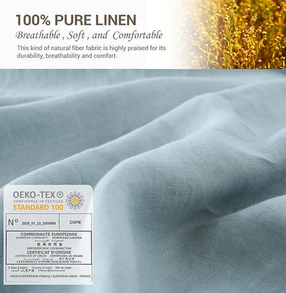 Simple&Opulence 100% French Linen Pillowcase Queen Size-Set of 2- Washed Solid Color Pillow Cases Embroidered -Soft and Durable (Dusty Blue, 20''x30'')