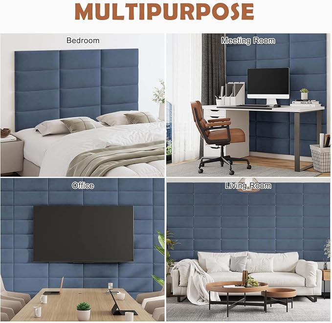 IFNOW Wall Mounted Headboard, Peel and Stick Panels, Navy Blue, Queen | Upholstered 3D Soundproof Acoustic Panels Reusable and Removable Padded Leather Bed Headboard, 9 Panels 9.84" x 23.62"