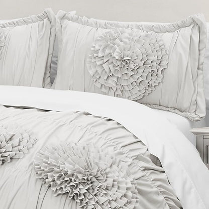 Lush Decor Serena Comforter Set, 3 Piece Set, Full/ Queen, Light Gray - Cute Comforter - Queen Bedding Set - Gray Comforter Queen Size - Coquette Decor