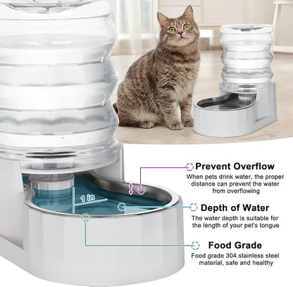 RIZZARI 4L Gravity Cat Water Dispenser: Filter-Free Compact Home Use | No Power Needed/Stainless Steel Bowl/Spill-Resistant Base/Perfect For Cats & Small Dogs/Easy Water Refill