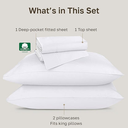 Luxury White California King Size Bed Sheets Set - Buttery Soft 800 Thread Count 100% Cotton Sheets Sateen, Deep Pockets, Durable Bedding Set - White