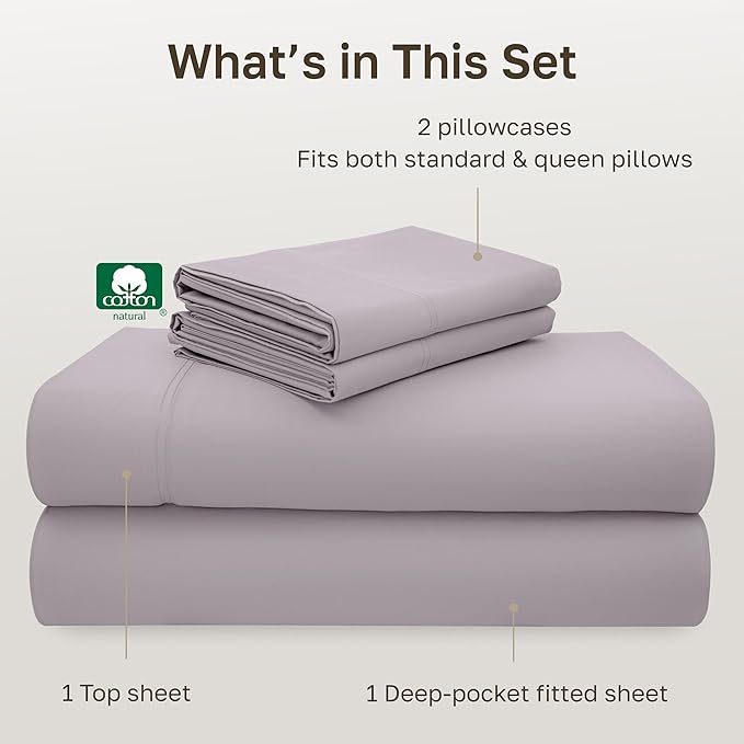 California Design Den - Luxury Full Size Sheet Set - 100% Cotton, 600 Thread Count Deep Pocket Full Size Bed Sheets, Sateen Weave - Lavender