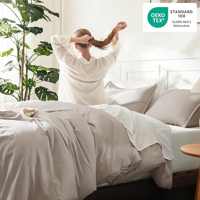 Litanika Deep Linen Grey Comforter Set Full Size, 3 Pieces Lightweight Solid Bedding Comforter Set, All Season Fluffy Bed Set (79x90In Comforter & 2 Pillowcases)
