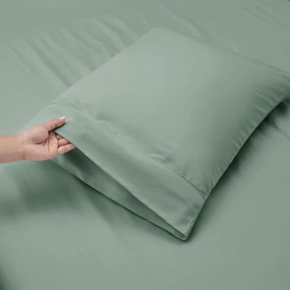 Nestl Full Size Sheet Set, 4 Piece Extra Deep Pocket (18-24 inches), Microfiber, Hotel Luxury, Soft, Breathable, Wrinkle-Free, Easy to Care, Sage Green New