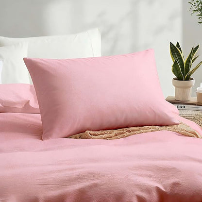 LOVQUE Pink Cotton Duvet Cover Twin Size, Linen Like Natural Bedding Set with Zipper Closure (No Comforter), 68x90 Inches