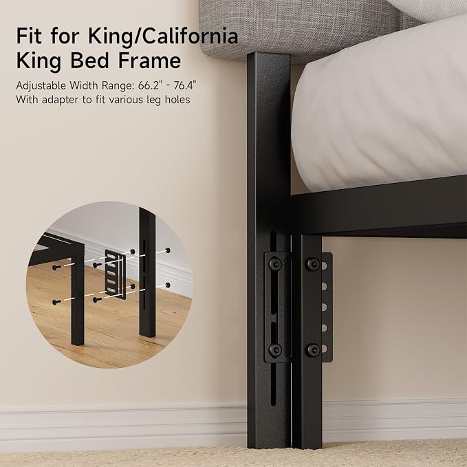 Headboard for King/California King Size Bed, Upholstered Bed HeadBoard with Storage, Linen Fabric Head Board with Vertical Channel Design, Height Adjustable, Easy to Assemble, Light Grey