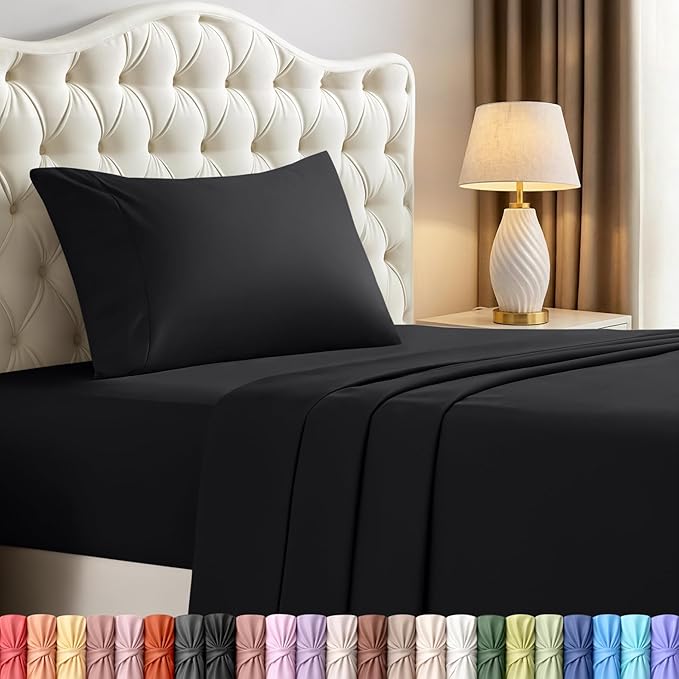 Utopia Bedding Twin Sheet Set – 3 Piece Bed Sheets for Twin Size Bed, Soft and Breathable Microfiber, Includes 1 Fitted Sheet, 1 Flat Sheet and 1 Pillowcase (Black)
