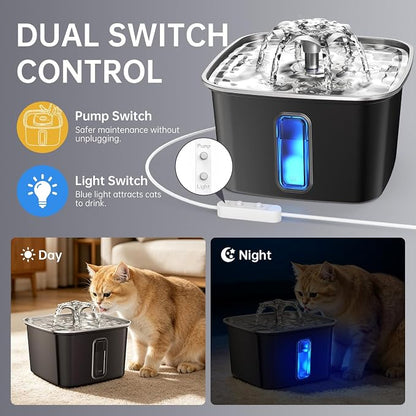 Veken Innovation Award Winner Stainless Steel Cat Water Fountain, 108oz | Automatic Pet Fountain Dog Water Dispenser with Replacement Filters & Silicone Mat for Cats, Dogs (Space Black)