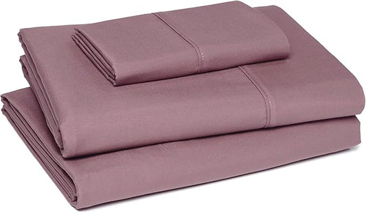 Amazon Basics Lightweight Super Soft Easy Care Wrinkle-Free Microfiber 3-Piece Bed Sheet Set with 14-Inch Deep Pockets, Twin, Rose, Solid