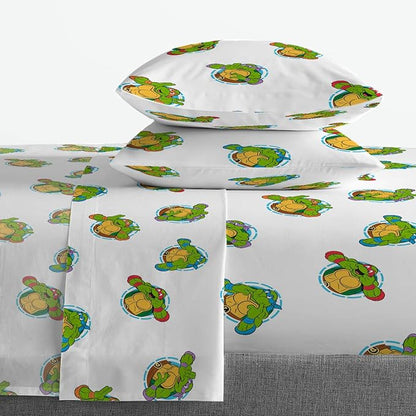 Jay Franco Nickelodeon Teenage Mutant Ninja Turtles Green Bricks 7 Piece Bed Set-Includes Reversible Comforter & Sheet Set Bedding-Super Soft Fade Resistant Microfiber Official Nickelodeon Product