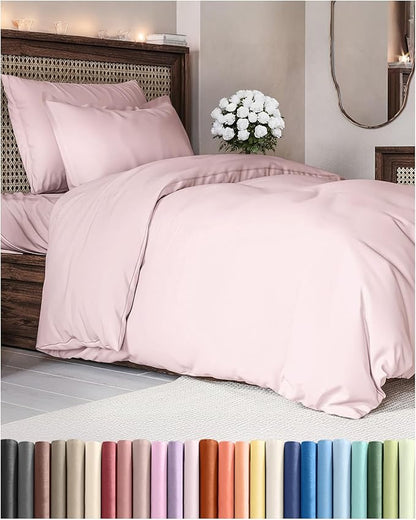 Duvet Cover Twin/Twin XL Size Set - Extra Soft Twin/Twin XL Duvet Cover 68" x 90" with 1 Pillow Sham - Hotel Luxury, Easy Care, Fade Free w/ Zipper Closures & Ties - Comfy & Breathable (Lavender Pink)