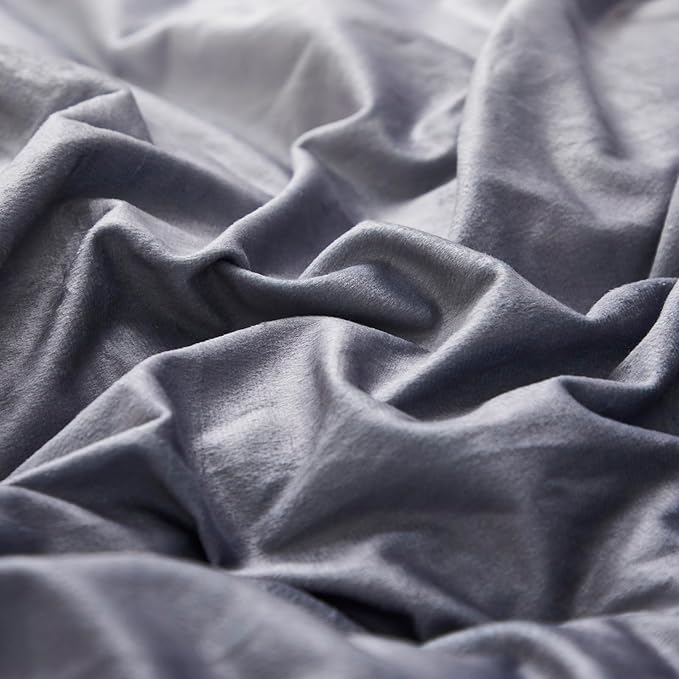 CLOTHKNOW Grey Silver Full Size Comforter Set Velvet Bedding Comforter Sets Soft Gray Comforter with 2 x Pillow Cases